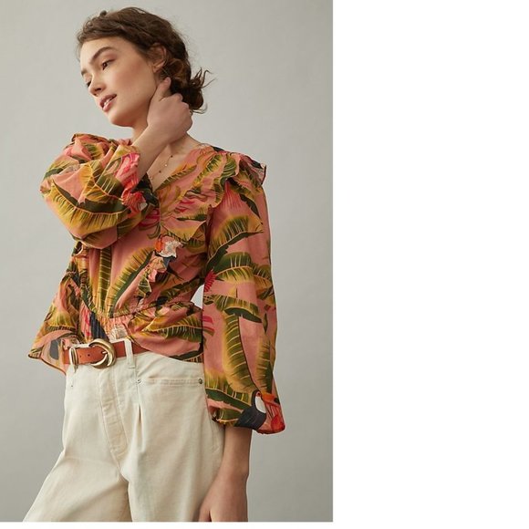 Anthropologie Farm Rio Yasmine Ruffled Blouse new with tag - Picture 5 of 8